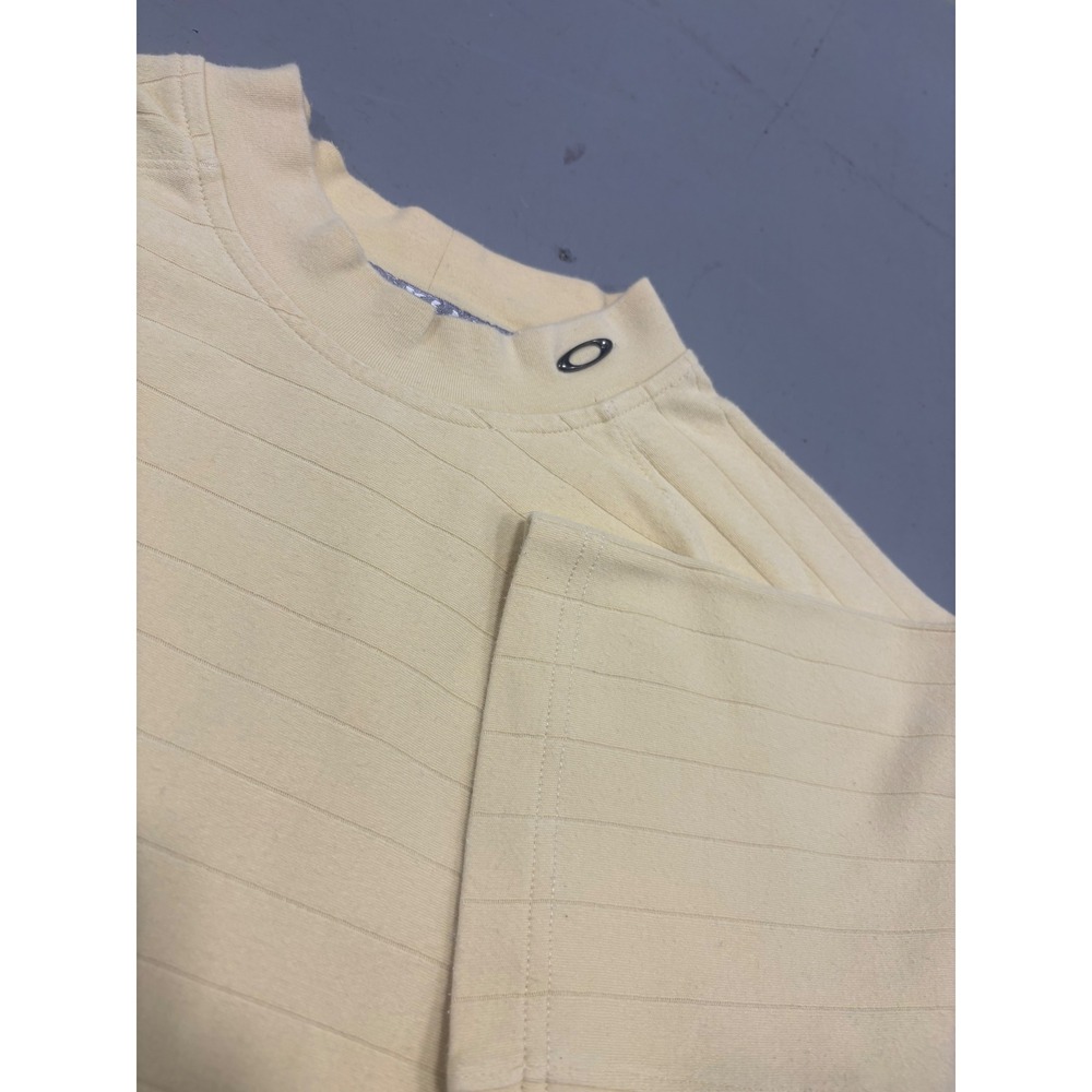 Oakley Mens Textured Stripe Mock Neck Short Sleeve Shirt Yellow Medium Y2K Gorp